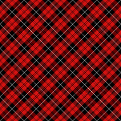 Diagonal tartan Christmas and new year plaid. Scottish pattern in red, black and white cage. Scottish cage. Traditional Scottish checkered background. Seamless fabric texture. Vector illustration