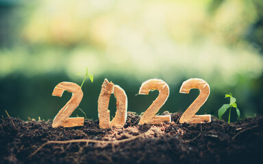 Happy New Year 2022 social media video.2021-2022 change background new year resolution concept.wood...