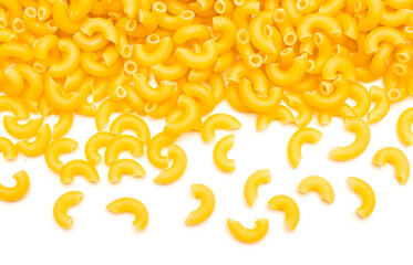 Uncooked Italian macaroni on white
