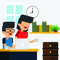 Workspace Illustration Work With Friend Freelancers