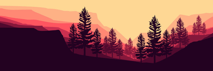 Fototapeta premium landscape mountain flat design vector illustration good for web banner, blog banner, wallpaper, background template, adventure design, tourism poster design, backdrop design