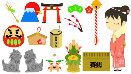 正月　初詣イラスト