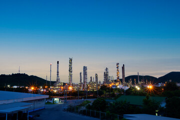 oil refinery plant in a petrochemical estate at blue dusk