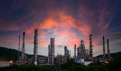 oil refinery plant in a petrochemical estate at blue dusk