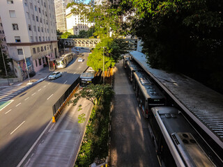 Sao Paulo, Brazil November 23 2021. Movement of buses and passengers in Bandeira Bus Terminal, in downtown Sao Paulo