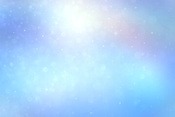 Bright blue translucent blur background decorated subtle snow dust effect. Abstract glowing texture.