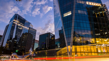 Modern office buildings on Faria Lima Avenue, during early evening in Sao Paulo city