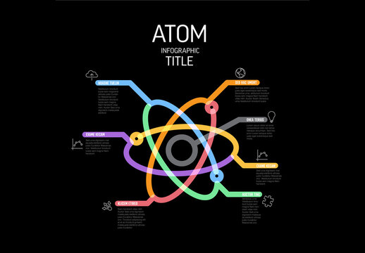 Thick Line Dark Atom Nucleus Multipurpose Infographic Layout