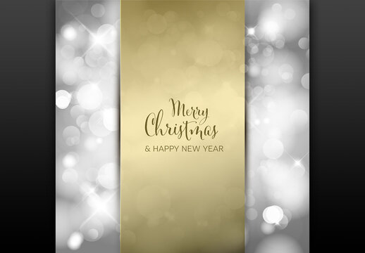 Christmas Card on Golden Stripe and Blurred Background