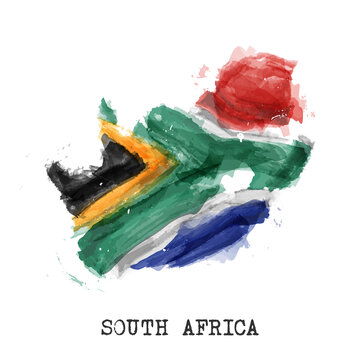 South africa flag watercolor painting and color splatter on white isolated background . Vector .