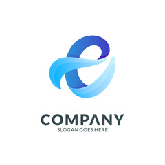 blue letter e logo, simple wave vector icon