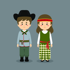 Couple Character Wearing Latvia National Dress