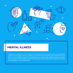 Mental illness banner in line style with place for text