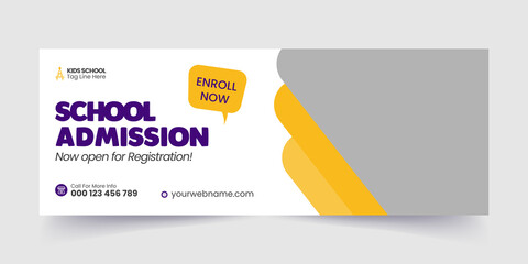 School admission timeline cover and web banner, Kids School admission social media facebook cover banner template design - obrazy, fototapety, plakaty