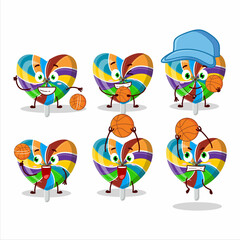 Talented rainbow love twirl candy cartoon character as a basketball athlete