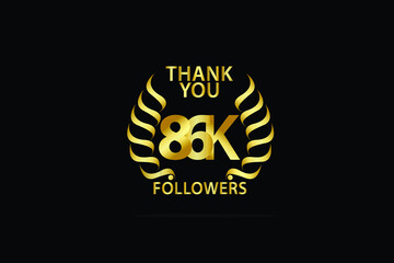 86K, 86.000 Followers, subscribers thank you dor internet, minimalist logo, jubilee Gold space vector illustration on black background - Vector