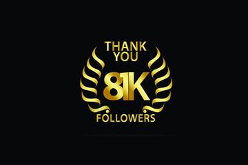 81K, 81.000 Followers, subscribers thank you dor internet, minimalist logo, jubilee Gold space vector illustration on black background - Vector