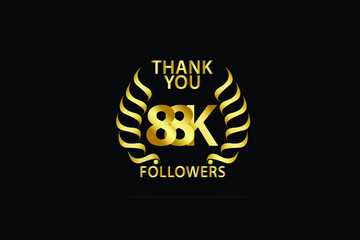 88k, 88.000 Followers, subscribers thank you dor internet, minimalist logo, jubilee Gold space vector illustration on black background - Vector
