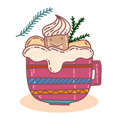 Melting Coffee Milkshake. Dessert drink with coffee and caramel, milkshake. Vector illustration in flat style. Cappuccino. Latte. Irish cream coffee. Ice cream, milkshake, cocktail. Whipped foam