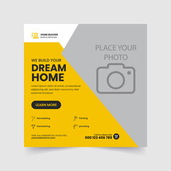 Construction  social media post amp web banner template design, Modern abstract flat corporate real estate construction social media post