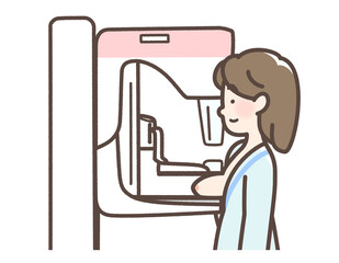 マンモグラフィ検査を受けている女性