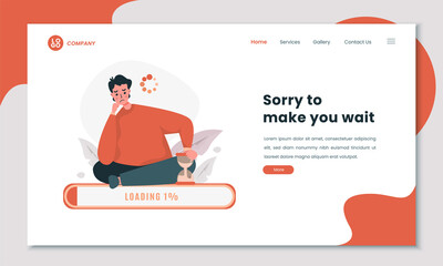 A man unhappy to wait for loading error page on website or landing page design