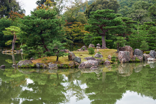 Islet in pond. Kyoto. Japan