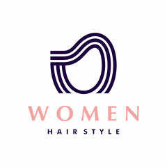 Illustration creative idea barber haircut sign with simple line art and beauty face female shape for women hair style logo design premium vector