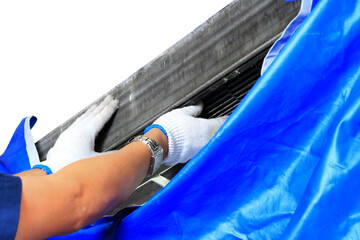 air conditioner mechanic working air cleaning service at home isolate