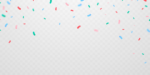 Celebration background template with confetti and colorful ribbons.