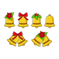 Christmas bells set with bow, mistletoe and flowers