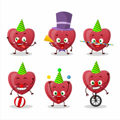Cartoon character of red love gummy candy with various circus shows