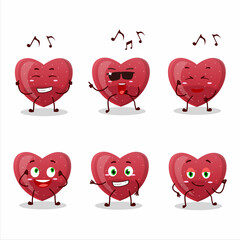 An image of red love gummy candy dancer cartoon character enjoying the music