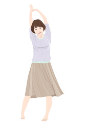両手を上げ背伸びする女性イラスト