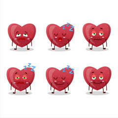 Cartoon character of red love gummy candy with sleepy expression