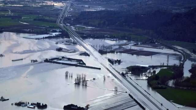 Flooded Road and Fields after Rain Storm in West Canada Vancouver Area