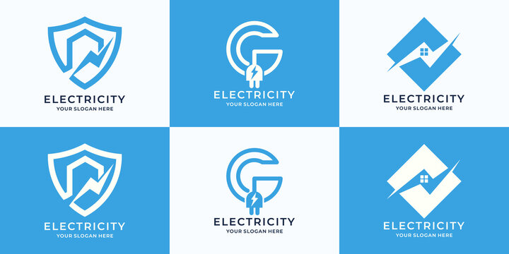 thunder shield house letter g plug inspiration electrical logo