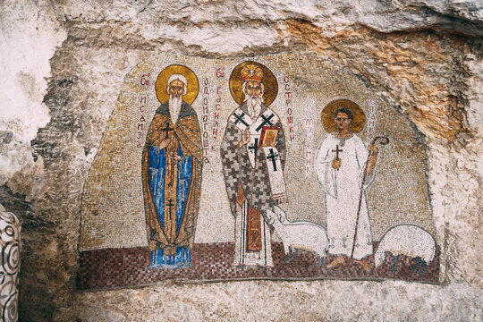 Mosaic depicting St. Basil in the Ostrog monastery. Montenegro