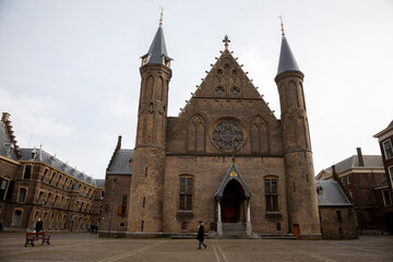 Fototapeta na wymiar Europe, Netherlands, The Hague. Front of The Ridderzaal and courtyard at the Binnenhof.