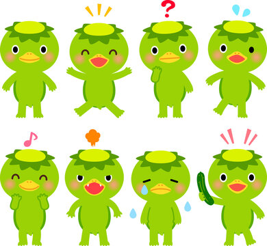 河童のキャラクターのイラストセット