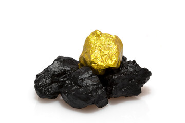 Gold nuggets natural on a white background.