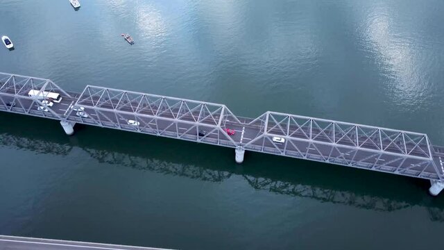Birds eye POV over Tom uglys Bridge, Sylvania