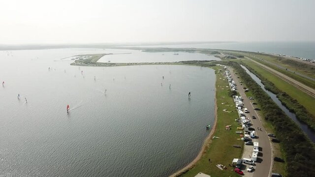 Panoramic view of both sides of Brouwersdam, Netherlands