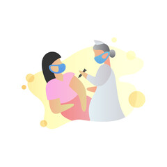 medical illustration, people vaccination, doctor make an injection of flu vaccine to woman