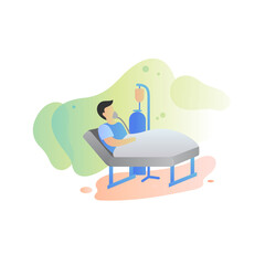 medical illustration, patient in hospital with oxygen mask, patient quarantine of virus disease
