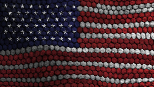 USA national flag painted on stone wall with wavy arrangement.