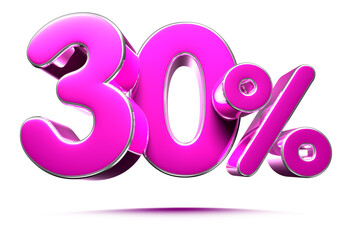 Pink 30 Percent 3d illustration Sign on White Background, Special Offer 30% Discount Tag, Sale Up to 30 Percent Off,share 30 percent,30% off storewide.With clipping path.