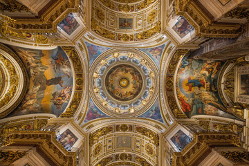 Russia, St. Petersburg. St. Issacs Cathedral ceiling.