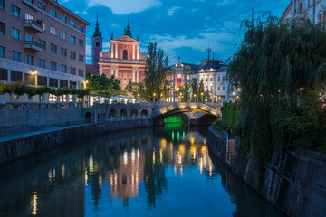 Europe, Slovenia, Ljubljana. City scenic at twilight.