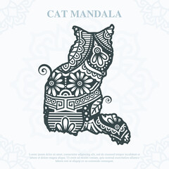 Cat Mandala. Vintage decorative elements. Oriental pattern, vector illustration.